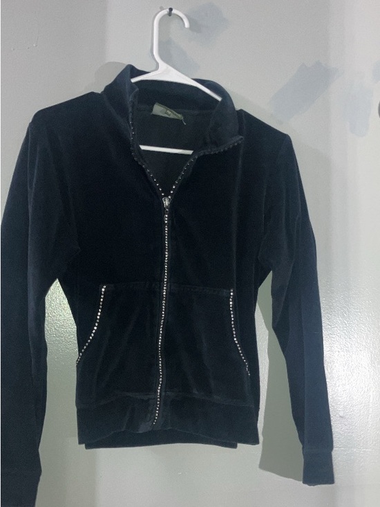 Mirror Image Jackets & Blazers - Black Zip-Up Velour Jacket with Rhinestone Trim